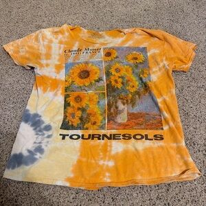 Off the Shoulder Sunflower Graphic Tie-Dye T-Shirt